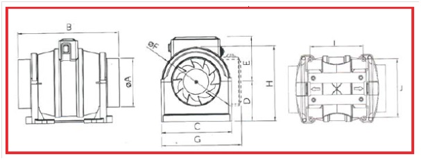 Hydor IMF Mixed Flow Inline Fans - dimensions 1