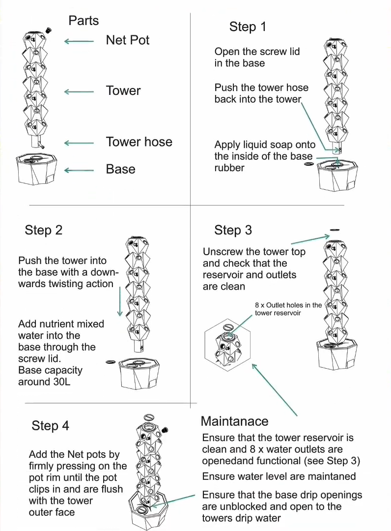 Vertigrow 28 Hydroponic Tower Instructions